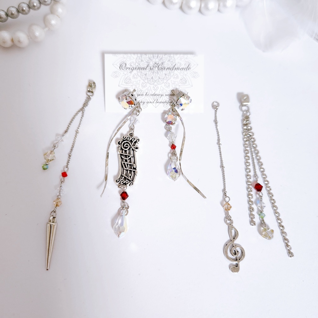 《★再販!!》【祭 -譜面-】ビジュー チェーン 3wayピアス -Silver ver.-