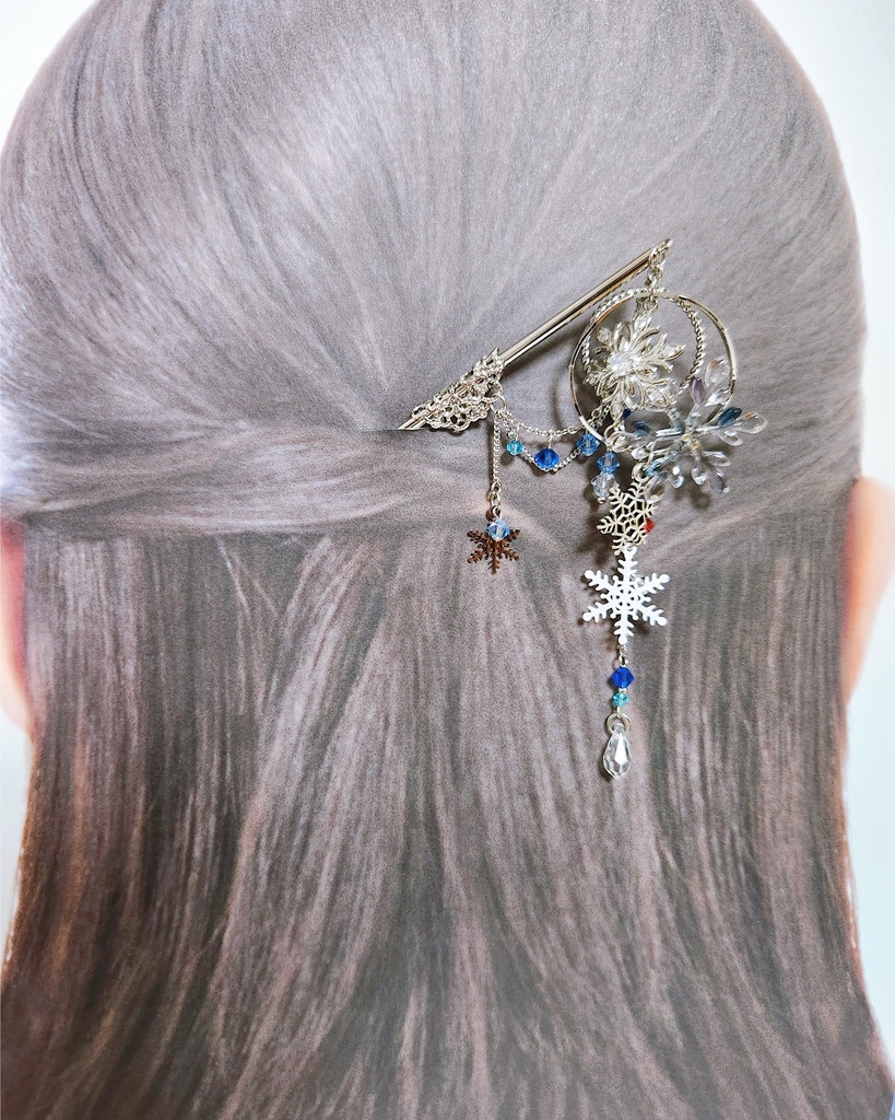 《★再販!!》【羅針】雪の結晶&ビジューチェーンのかんざし -簪 ver.-