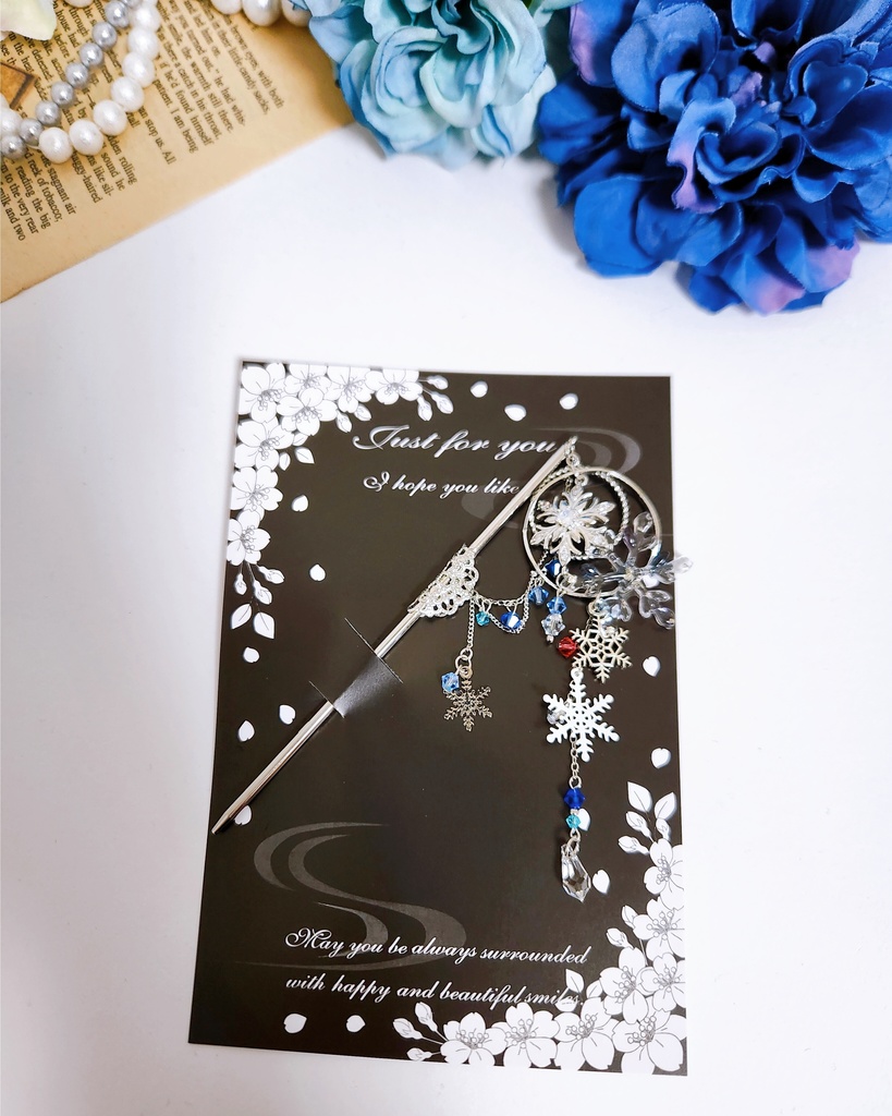 《★再販!!》【羅針】雪の結晶&ビジューチェーンのかんざし -簪 ver.-