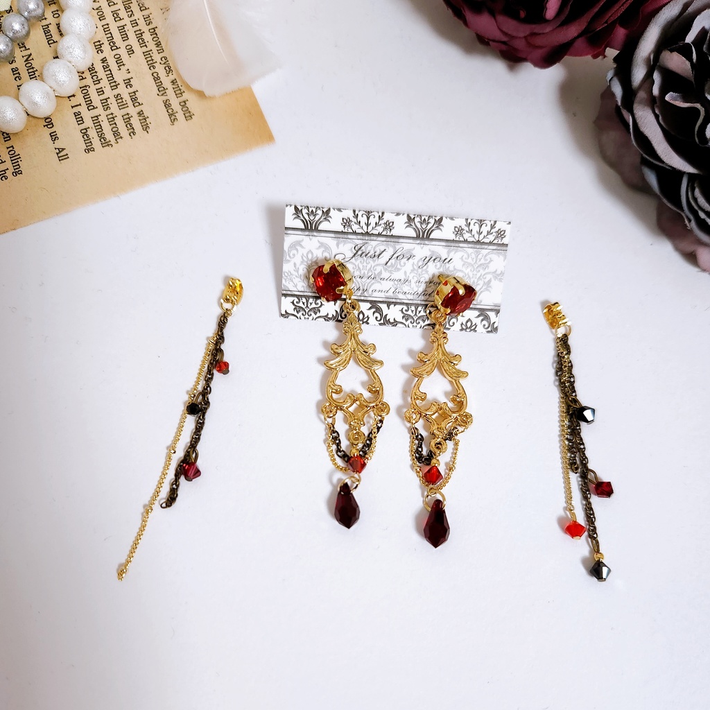 【逆焔の刃】ビジューチェーン 2wayピアス