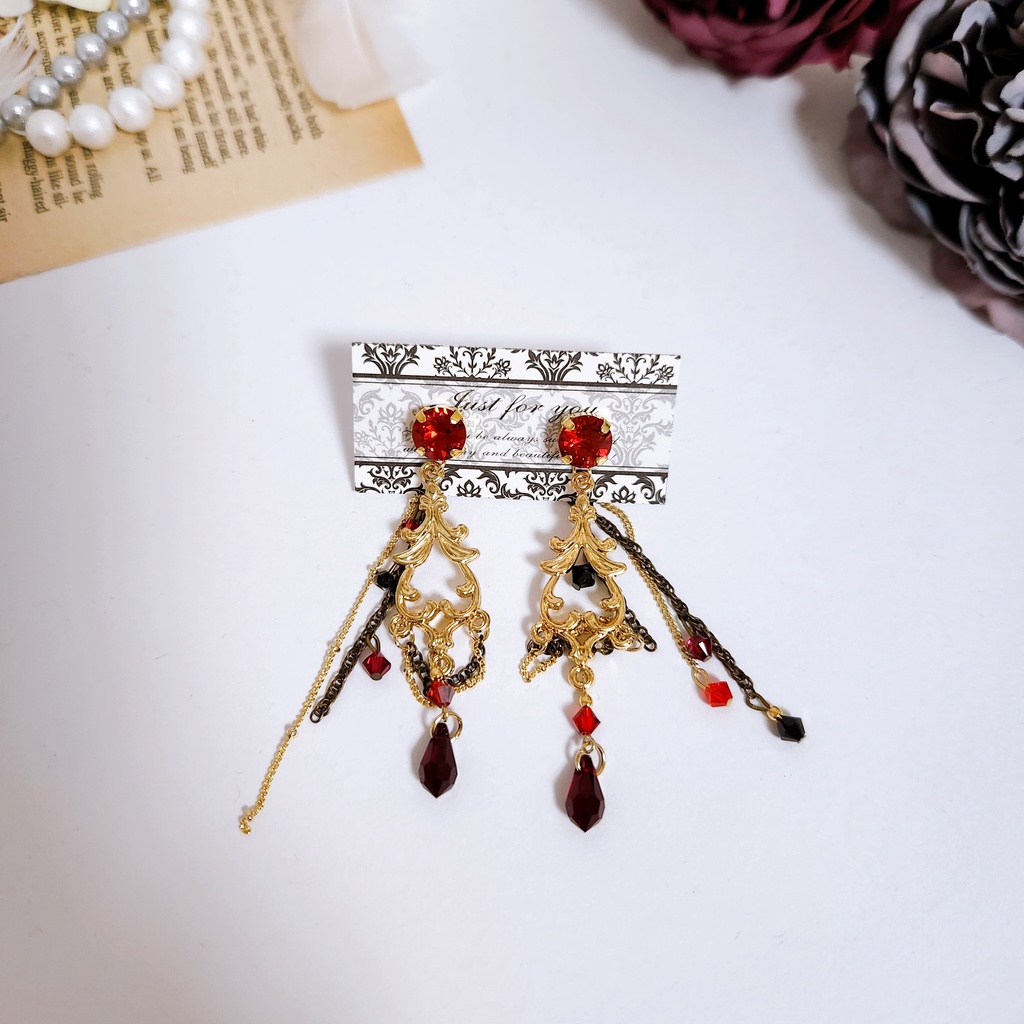 【逆焔の刃】ビジューチェーン 2wayピアス