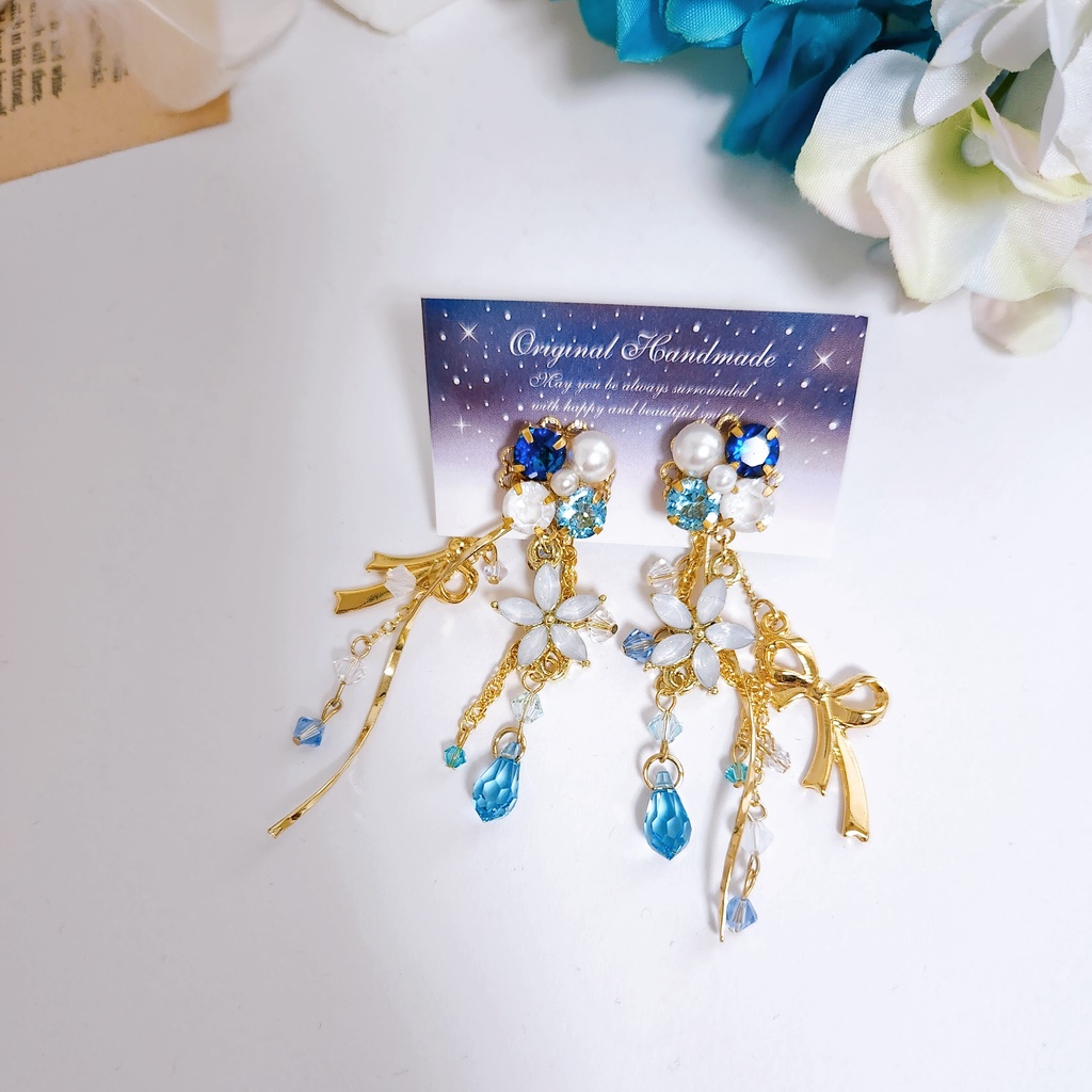 【鏡花】ビジューチェーン 3wayピアス