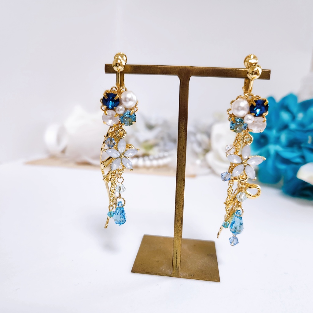 【鏡花】ビジューチェーン 3wayピアス