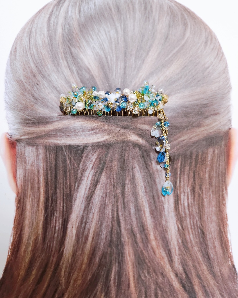 【鏡花】桜レジン&ビジュー ヘアコーム -髪飾りver.-