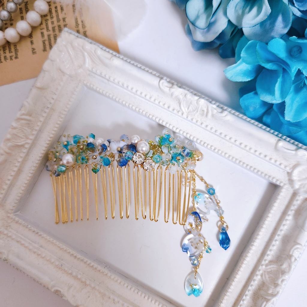 【鏡花】桜レジン&ビジュー ヘアコーム -髪飾りver.-