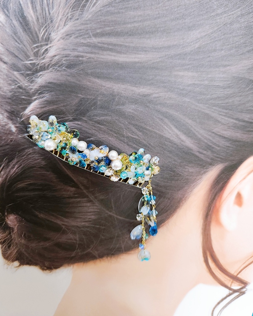 【鏡花】桜レジン&ビジュー ヘアコーム -髪飾りver.-