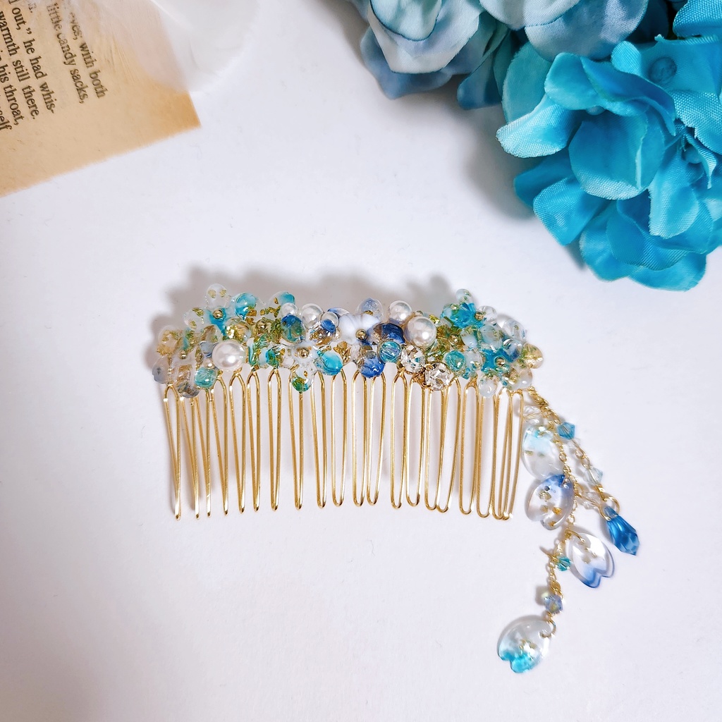 【鏡花】桜レジン&ビジュー ヘアコーム -髪飾りver.-