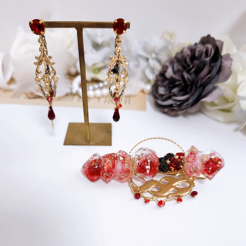 【逆焔の刃】鉱石風レジン ビジューバレッタ -Valletta ver.-