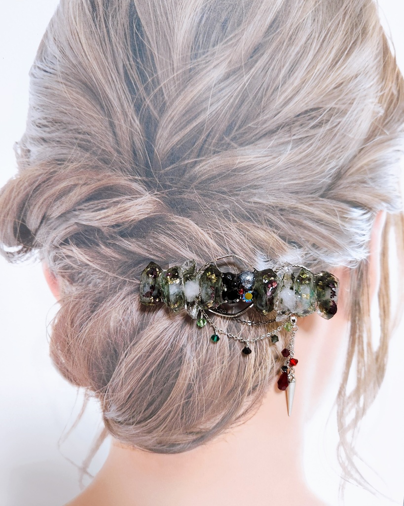 【飛び血鎌】氷の鉱石風 ビジュー 2wayバレッタ -Valletta ver.-