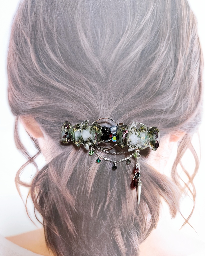 【飛び血鎌】氷の鉱石風 ビジュー 2wayバレッタ -Valletta ver.-