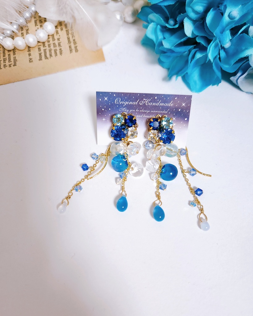【雫】ビジュー＆鈴丸ビーズ 2wayドロップピアス ‐Pierce ver.‐