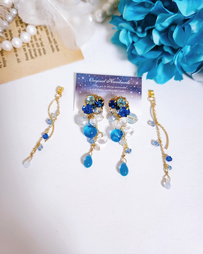 【雫】ビジュー&鈴丸ビーズ 2wayドロップピアス ‐Pierce ver.‐