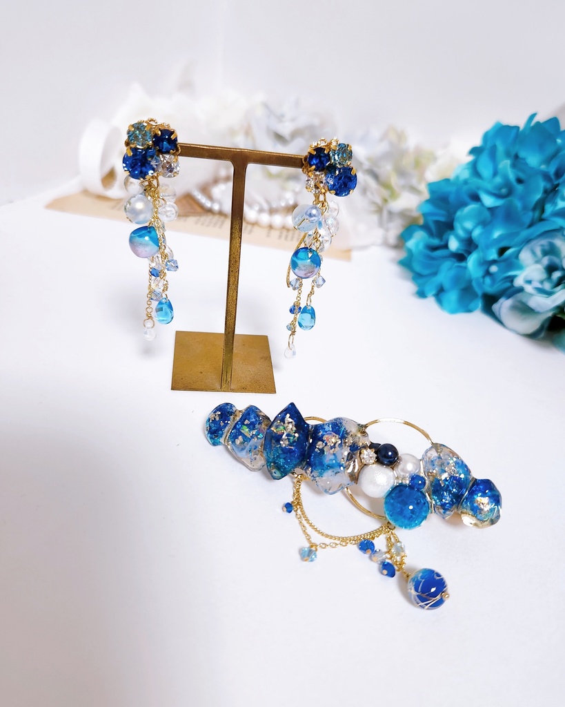 【雫】ビジュー&鈴丸ビーズ 2wayドロップピアス ‐Pierce ver.‐