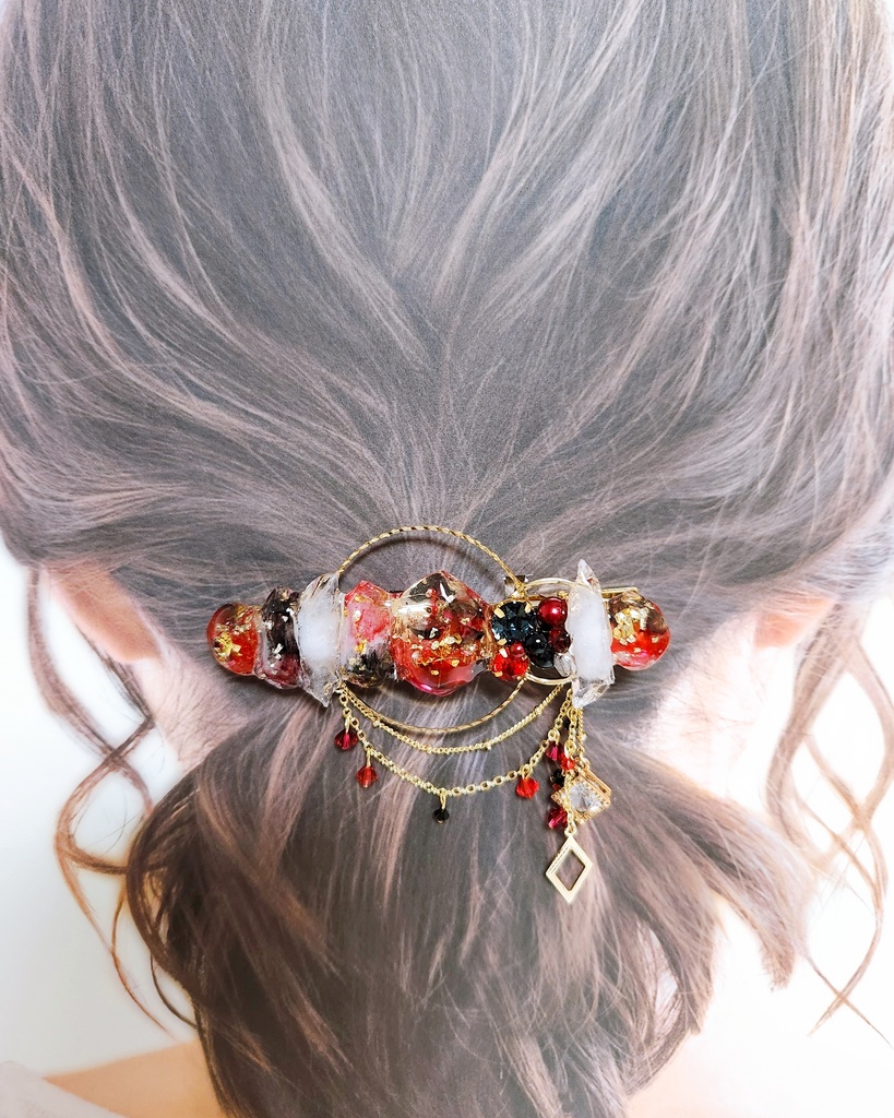 【唐紅 -凛-】氷の鉱石風 ビジューチェーンバレッタ -バレッタver.-