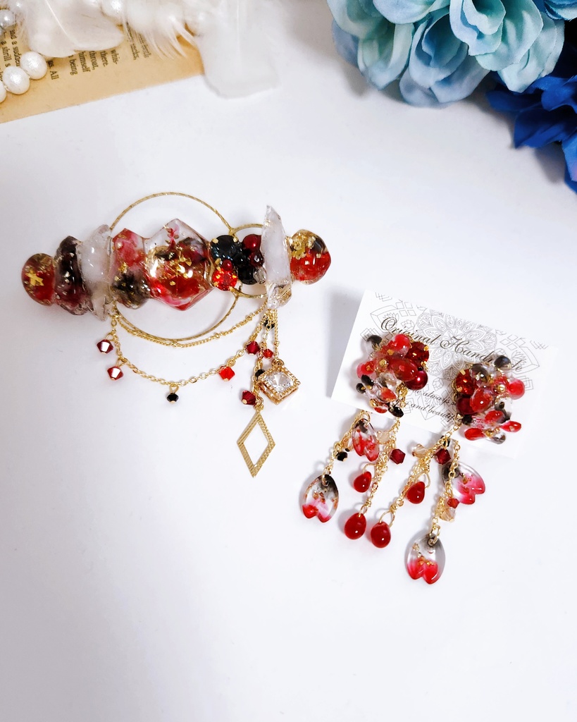 【唐紅 -凛-】氷の鉱石風 ビジューチェーンバレッタ -バレッタver.-