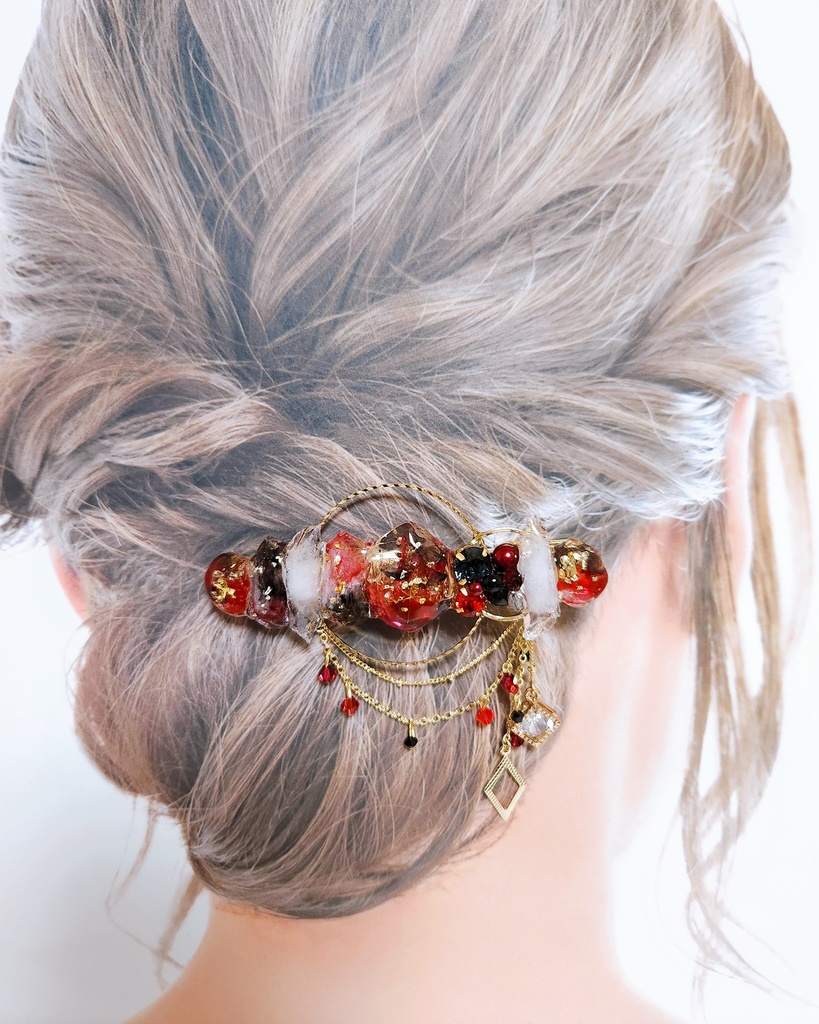 【唐紅 -凛-】氷の鉱石風 ビジューチェーンバレッタ -バレッタver.-