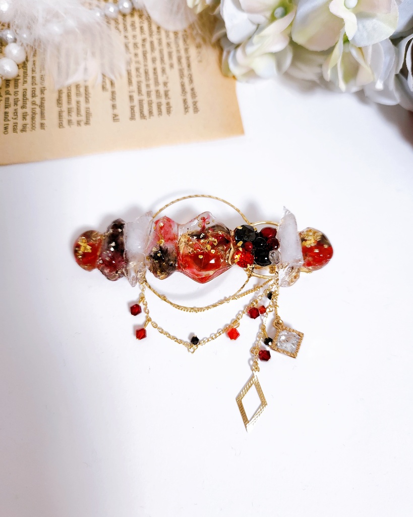 【唐紅 -凛-】氷の鉱石風 ビジューチェーンバレッタ -バレッタver.-