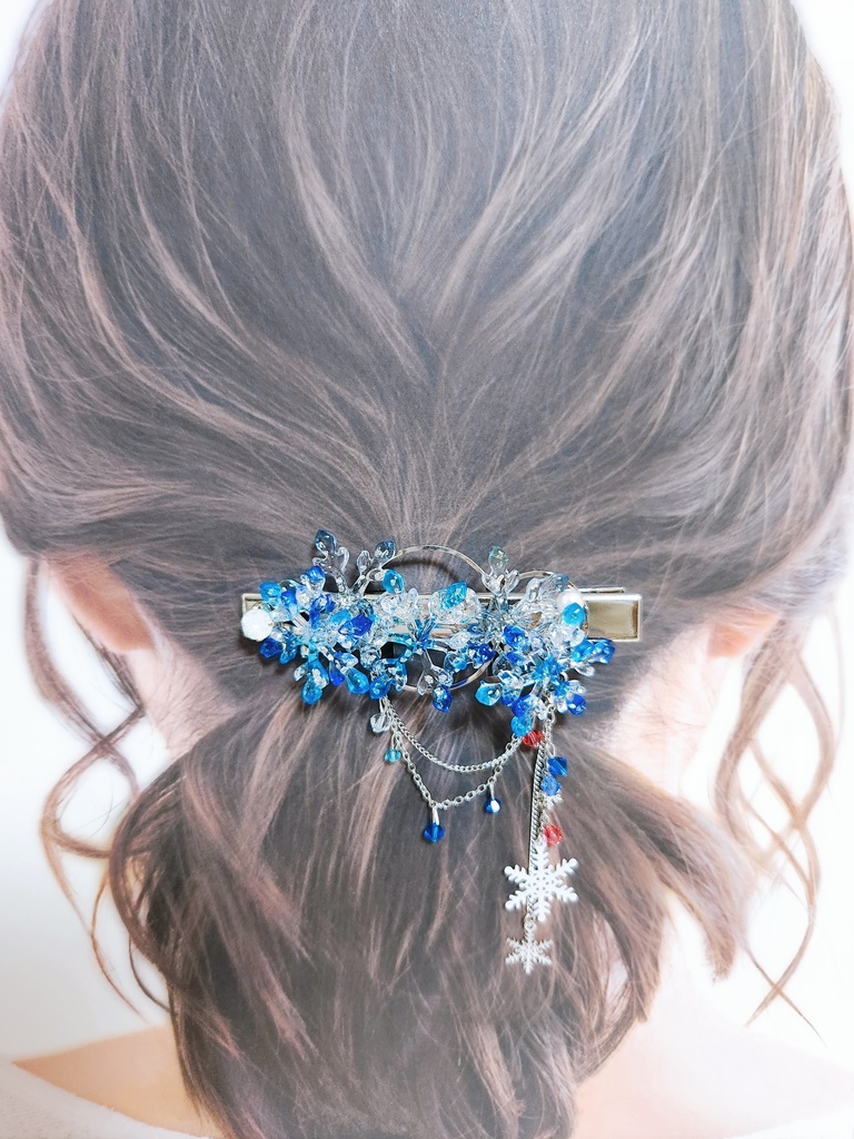 《★再販!!》【羅針】雪の結晶&ビジューチェーン 2wayバレッタ  -バレッタ ver.-