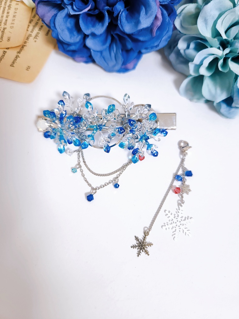 《★再販!!》【羅針】雪の結晶&ビジューチェーン 2wayバレッタ  -バレッタ ver.-