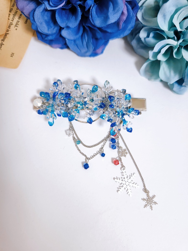 《★再販!!》【羅針】雪の結晶&ビジューチェーン 2wayバレッタ  -バレッタ ver.-