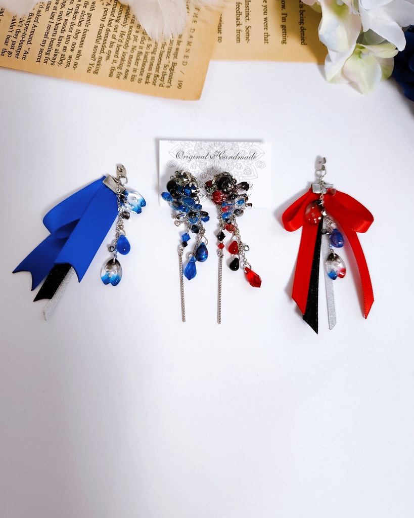 《★受注オーダー》【乃木様 オーダーページ】桜&ビジュー 3wayリボンタッセルピアス