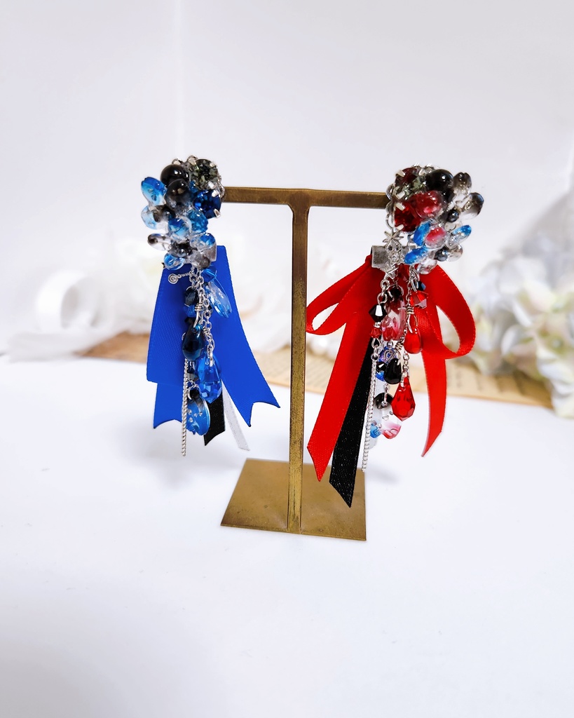 《★受注オーダー》【乃木様 オーダーページ】桜&ビジュー 3wayリボンタッセルピアス