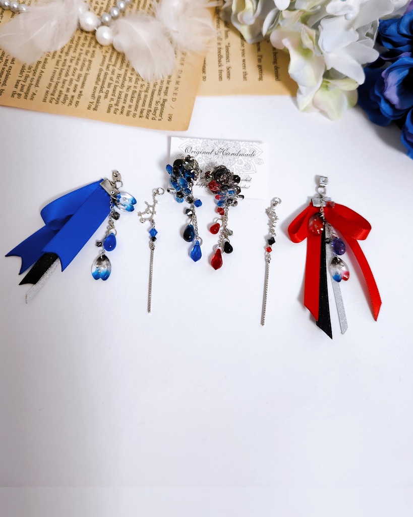 《★受注オーダー》【乃木様 オーダーページ】桜&ビジュー 3wayリボンタッセルピアス