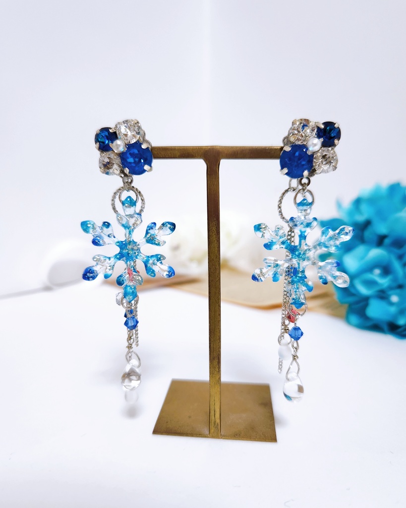 《★再販!!》【羅針】雪の結晶&ビジューチェーン 2wayピアス - Pierce ver. -