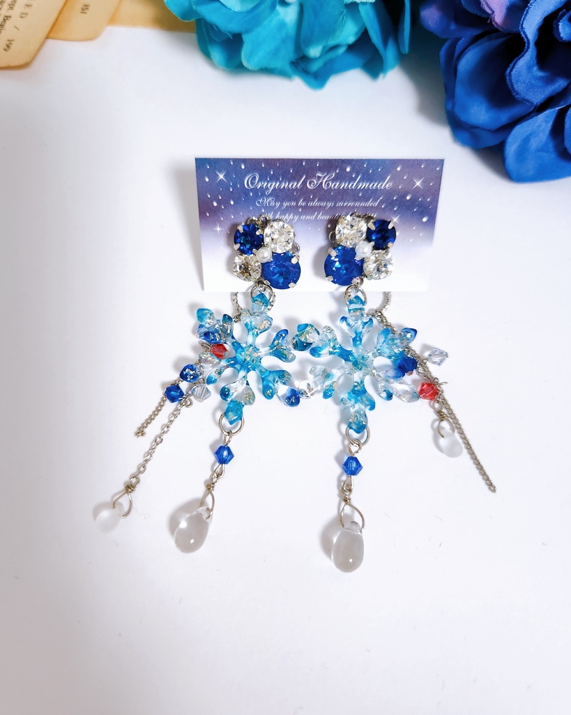 《★再販！！》【羅針】雪の結晶＆ビジューチェーン 2wayピアス - Pierce ver. -