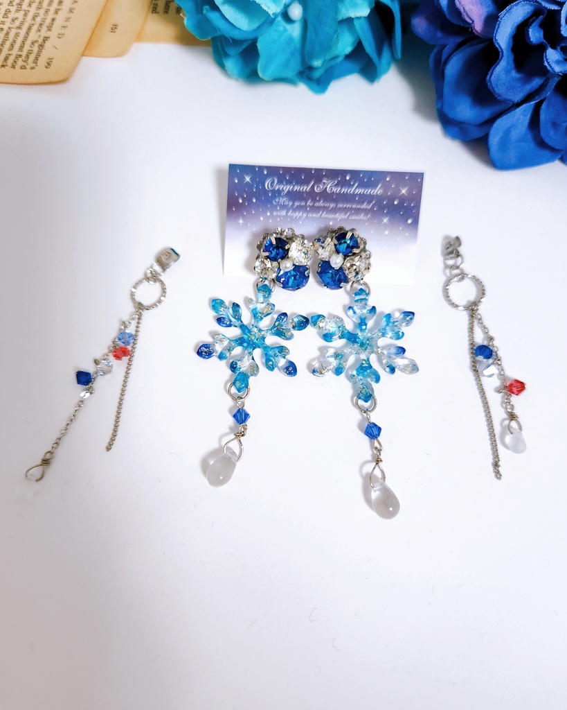 《★再販!!》【羅針】雪の結晶&ビジューチェーン 2wayピアス - Pierce ver. -
