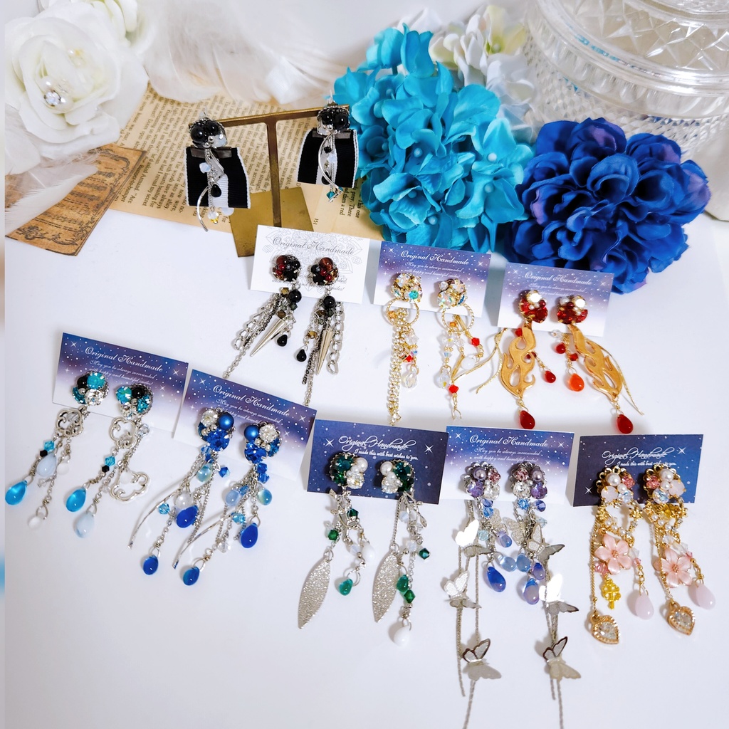 【柱 集結 】ビジュー＆チェーン 3wayピアス  - Pierce ver. -