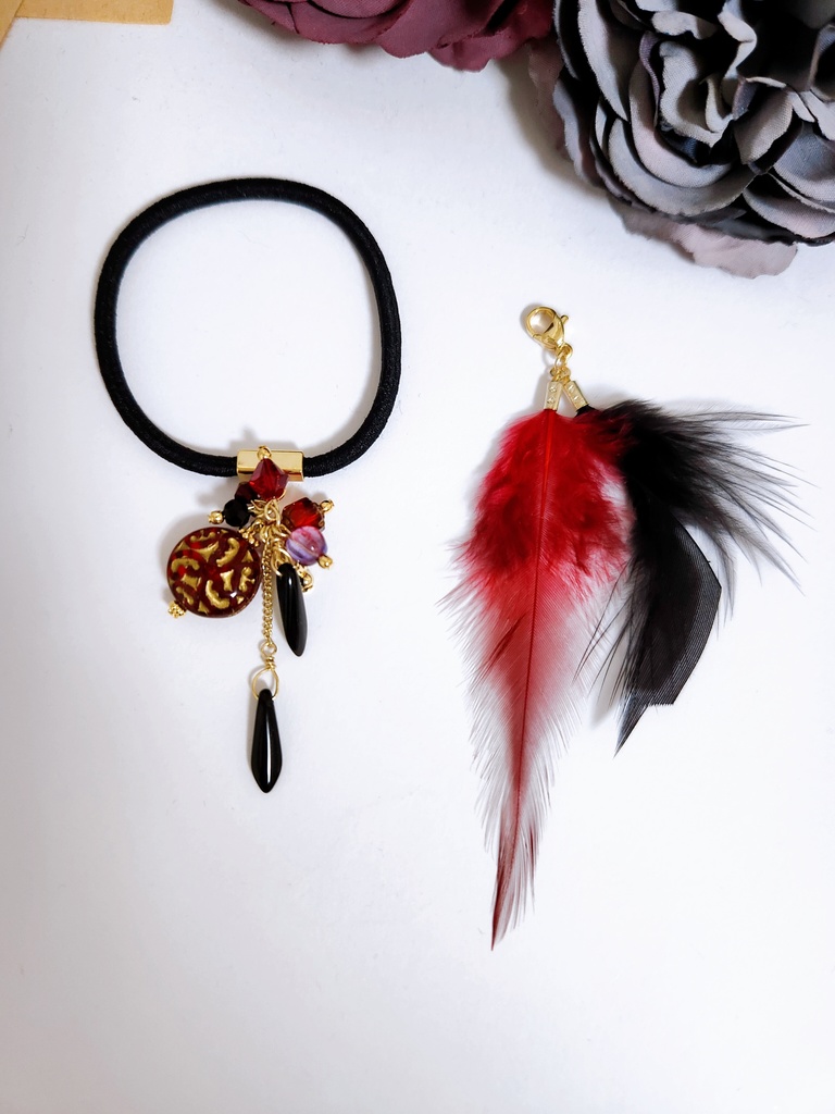 【Arabian party】ビジュー&フェザー 2wayヘアゴム - 寮服Groovy ver. -