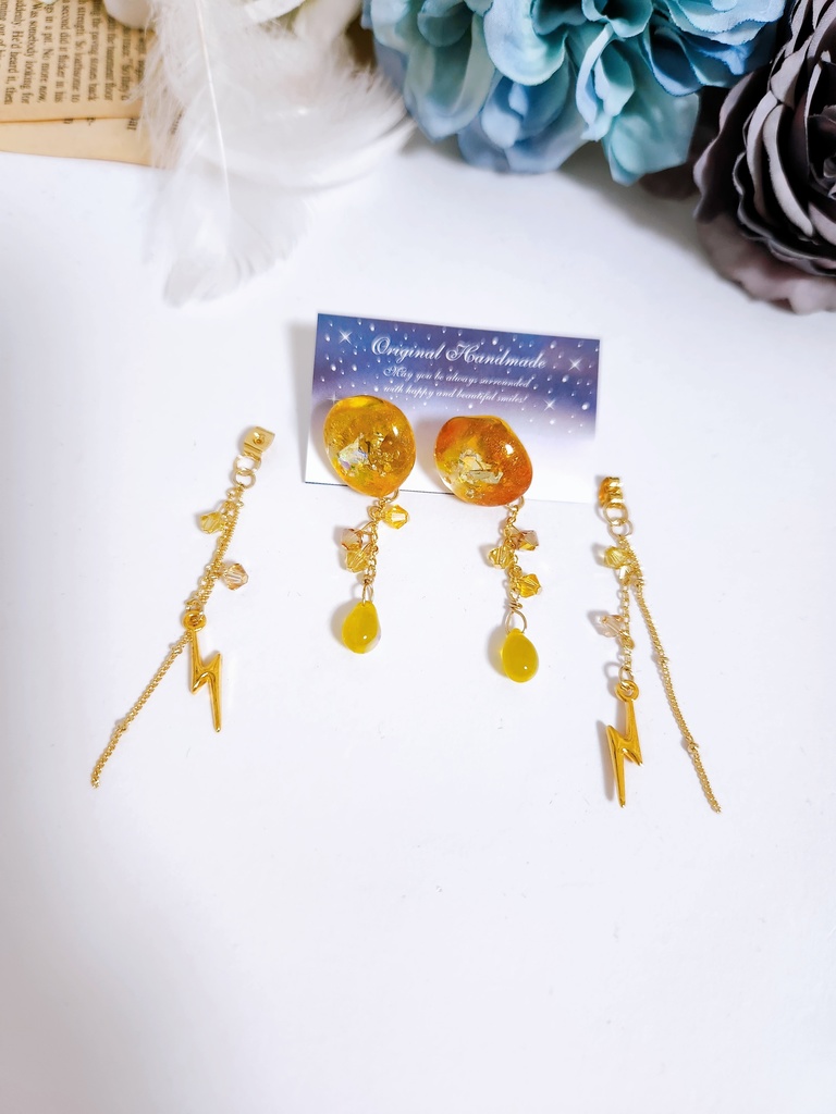 【別々の道 -兄弟子と弟弟子-】鉱石風レジン ビジューチェーン 2wayピアス -Pierce ver.-