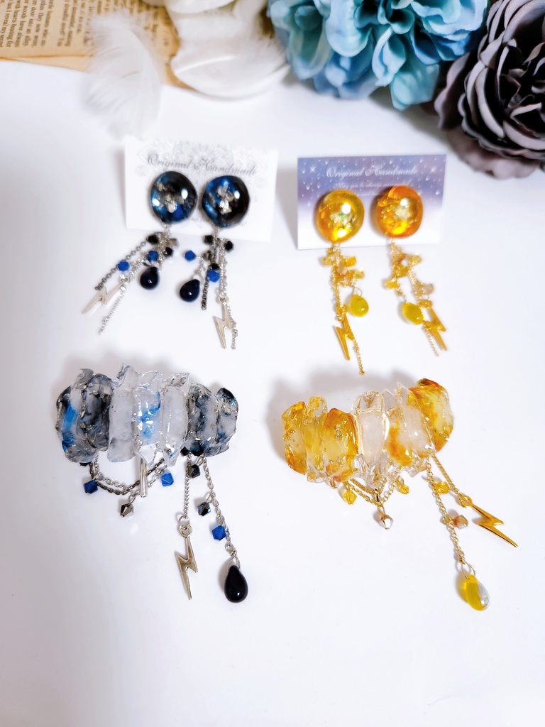 【別々の道 -兄弟子と弟弟子-】氷の鉱石風レジン ポニーフック - 髪飾りver. -