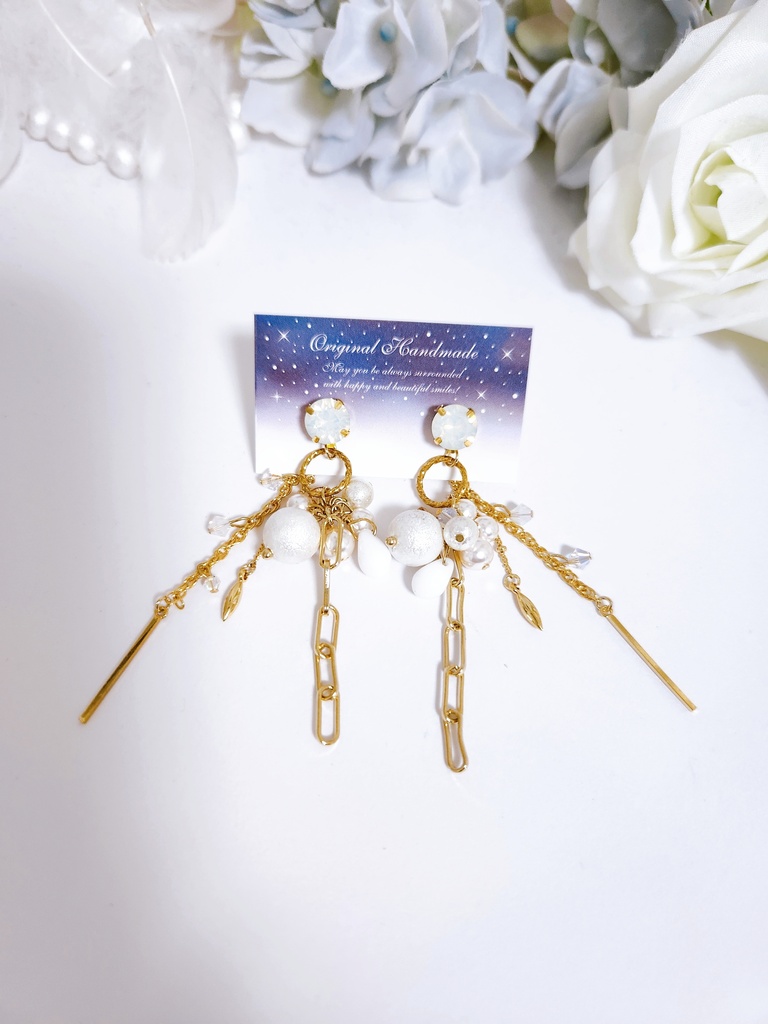《★再販 リニューアル!》【白鶴 -白雪-】ビジュー&フープ 2wayチェーンピアス -pierce ver.-