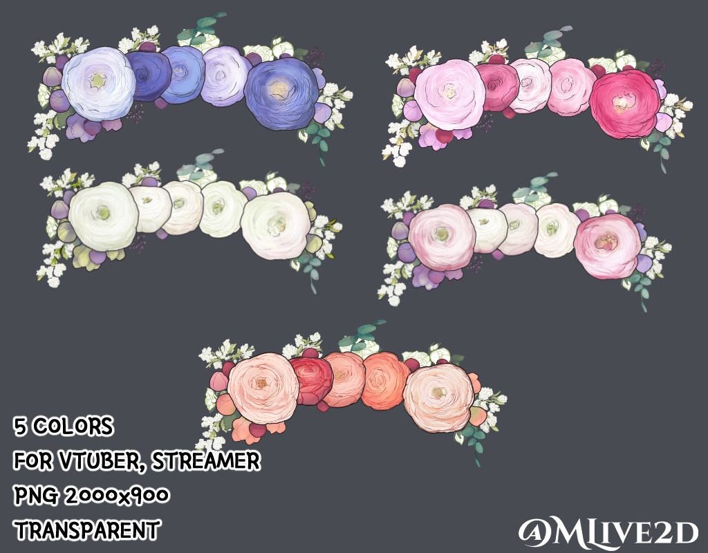 【Vtuber素材】花冠 Flower crown 【VTubeStudio対応】 5色