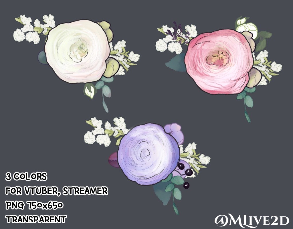 【Vtuber素材】花のヘアピン Flower pin【VTubeStudio対応】 3色