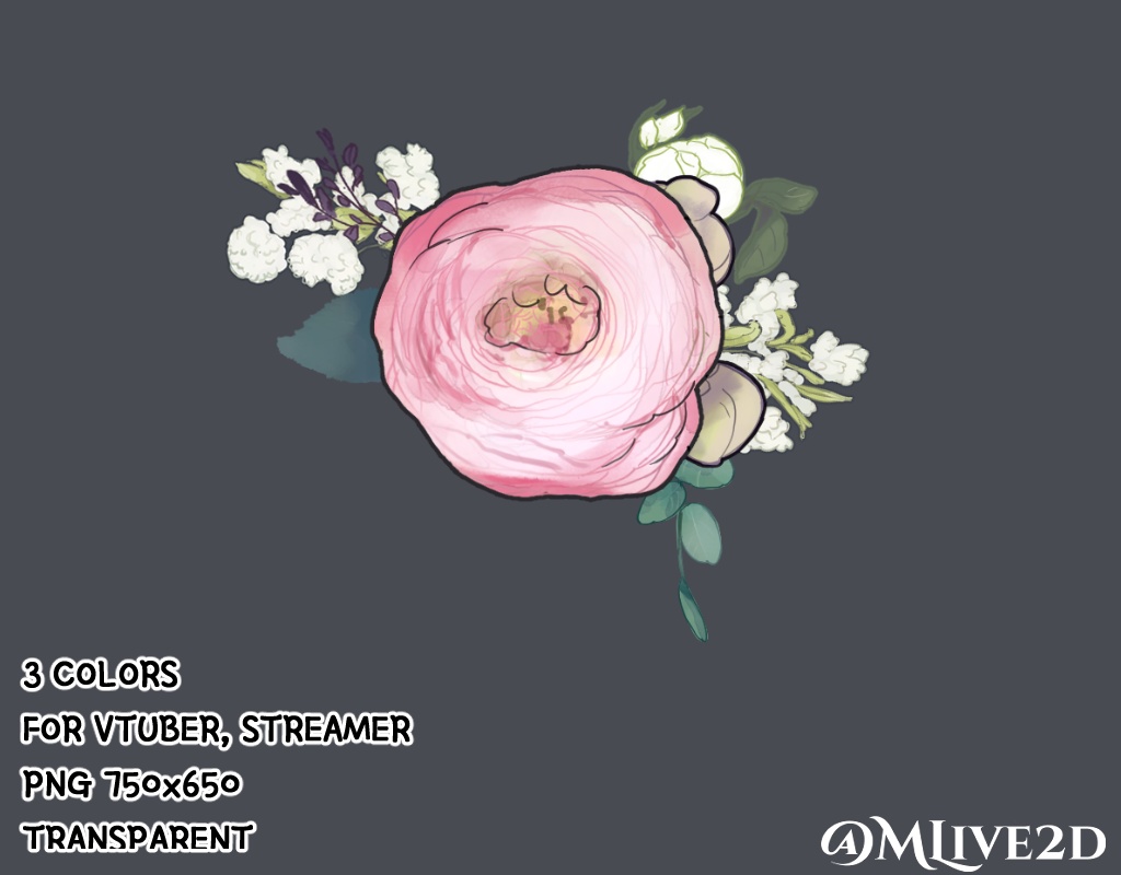 【Vtuber素材】花のヘアピン Flower pin【VTubeStudio対応】 3色