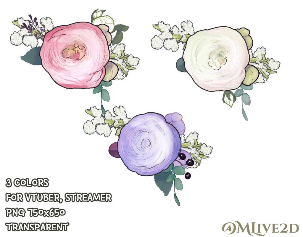 【Vtuber素材】花のヘアピン Flower pin【VTubeStudio対応】 3色