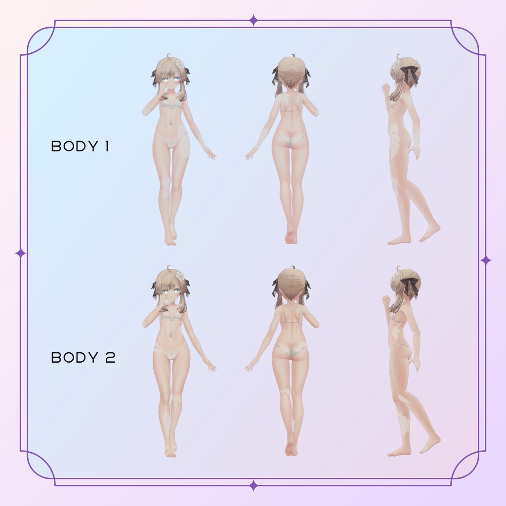 Vitiligo skin face & body - For Manuka, Airi, Selestia (2 versions set)