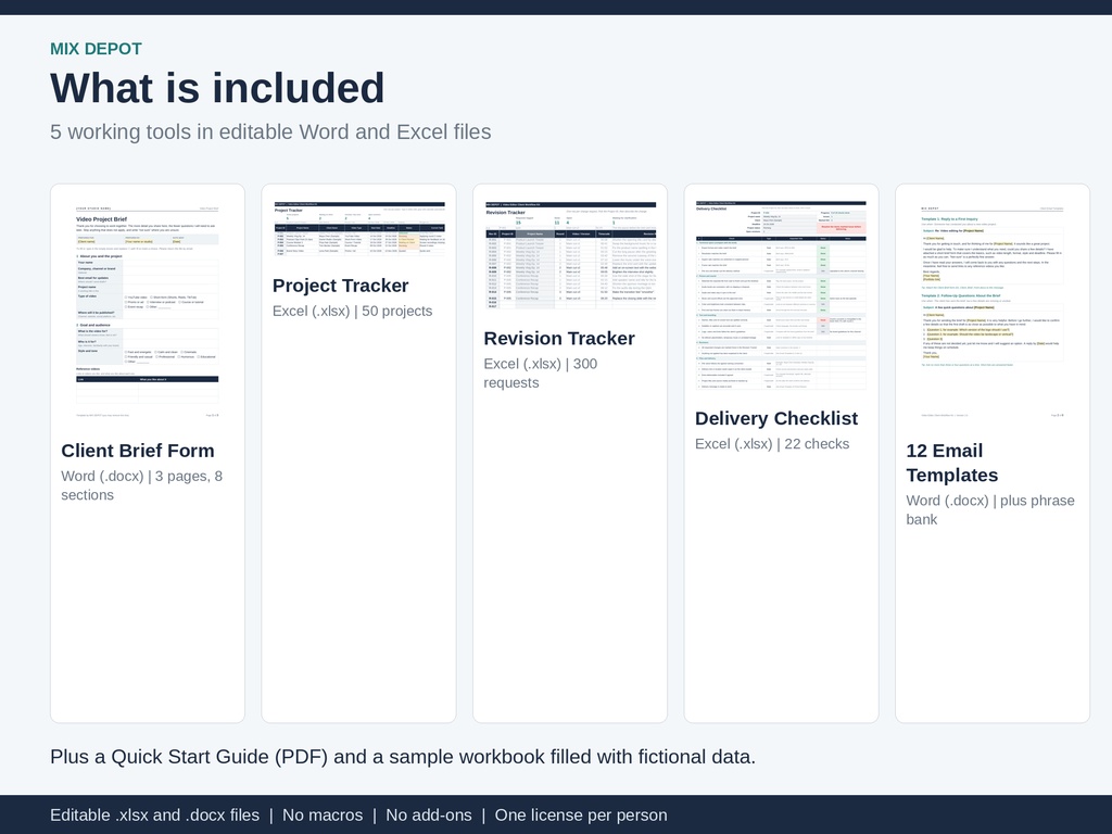 Video Editor Client Workflow Kit | Excel Project & Revision Tracker