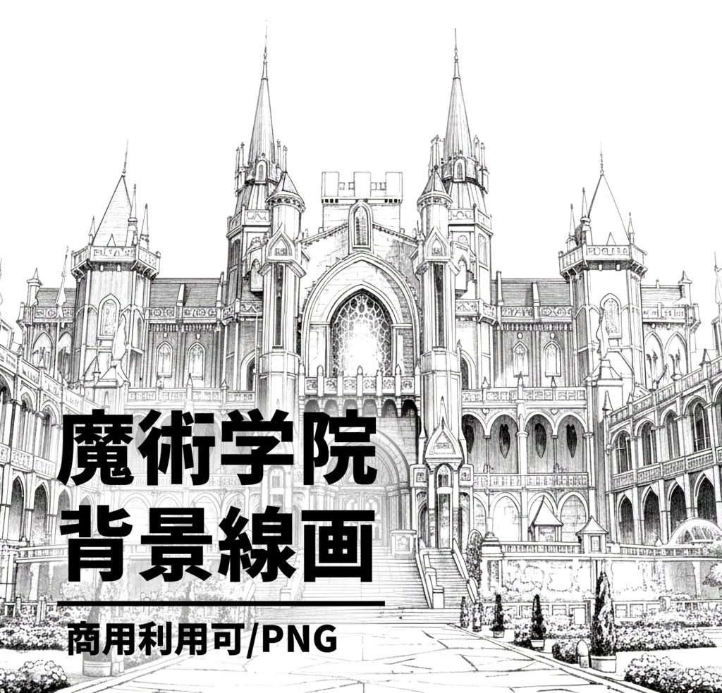 魔術学院・城館の背景線画素材