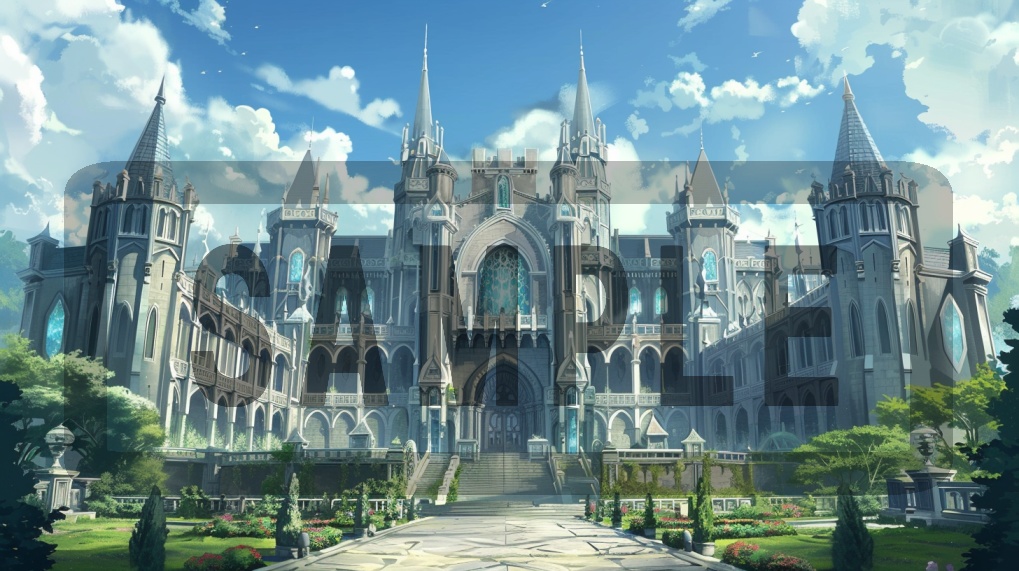 魔術学院・城館の背景線画素材