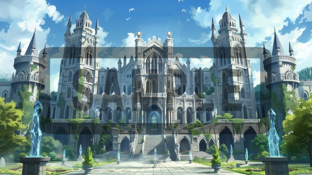 魔術学院・城館の背景線画素材