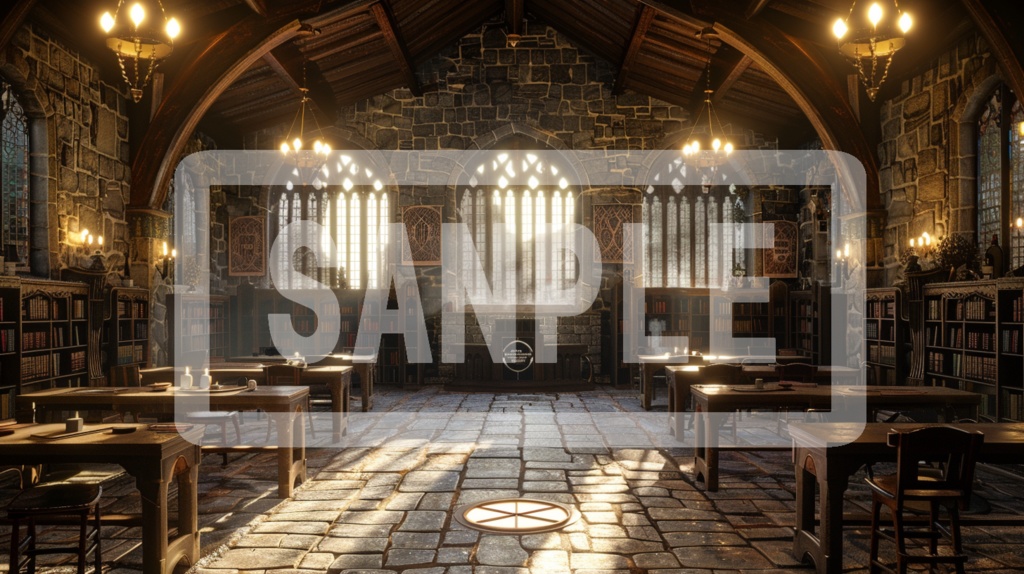 魔術学院の教室・背景素材(線画 / トーン / 濃淡違い 5枚セット)