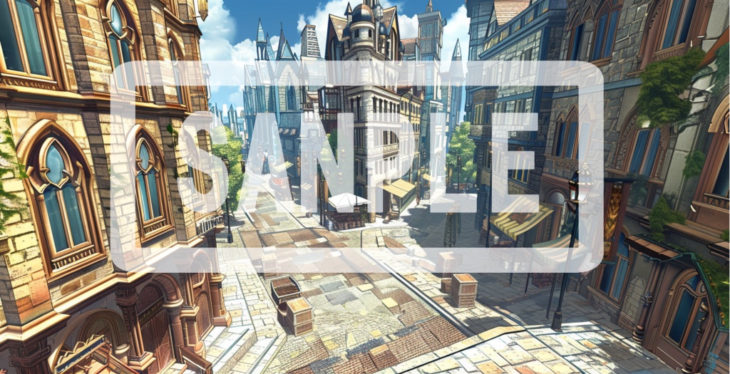 異世界街並み・背景線画