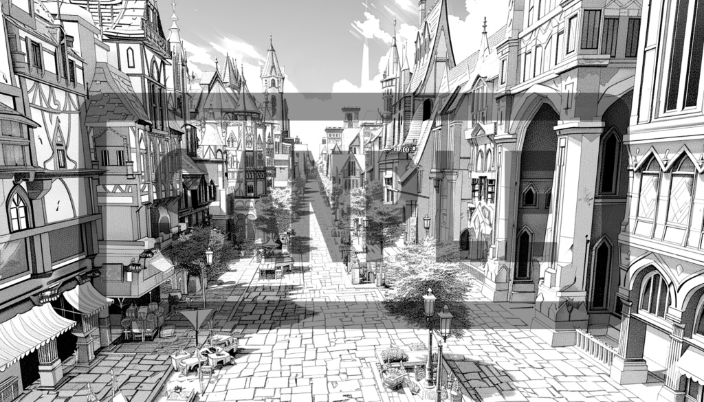 異世界街並み・背景線画 ver2