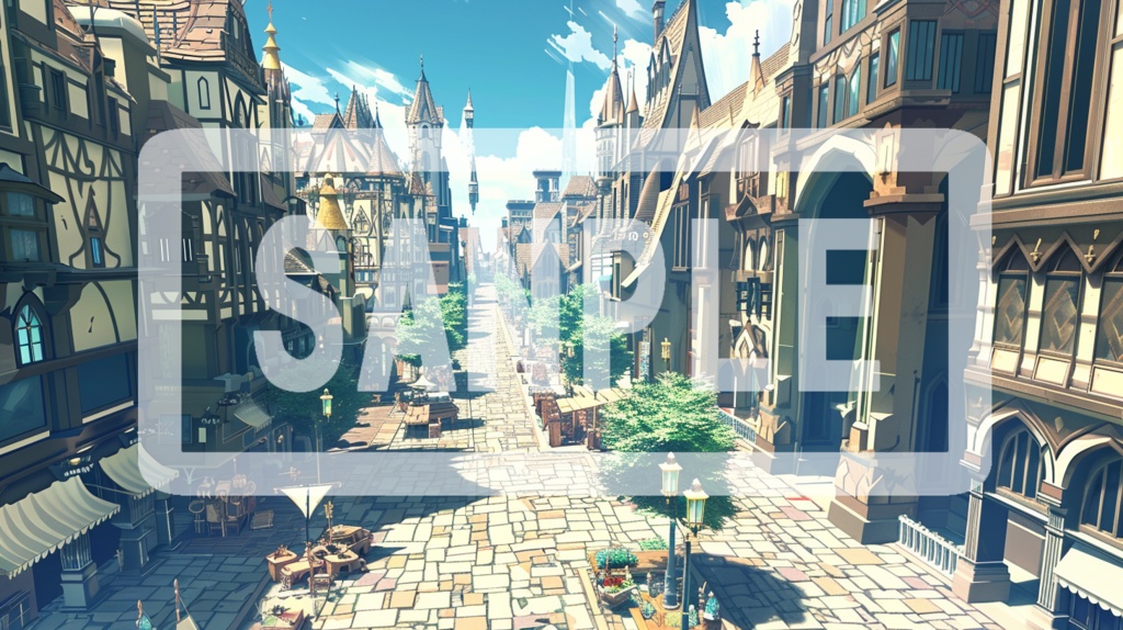 異世界街並み・背景線画 ver2