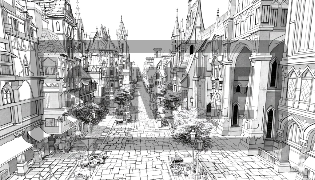 異世界街並み・背景線画 ver2