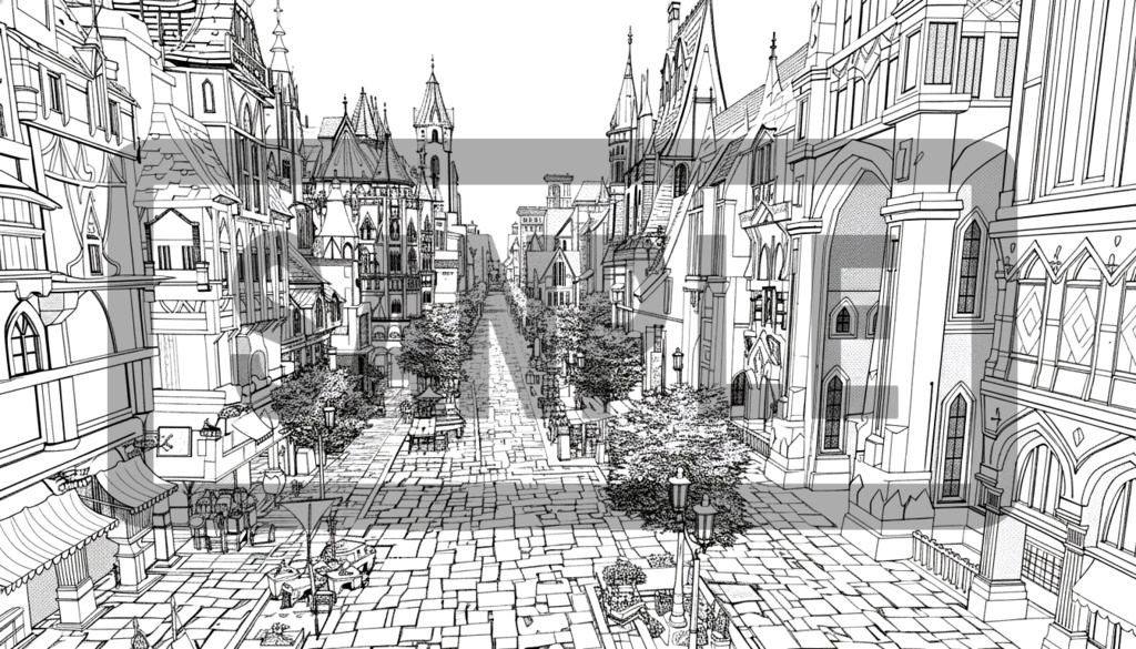 異世界街並み・背景線画 ver2